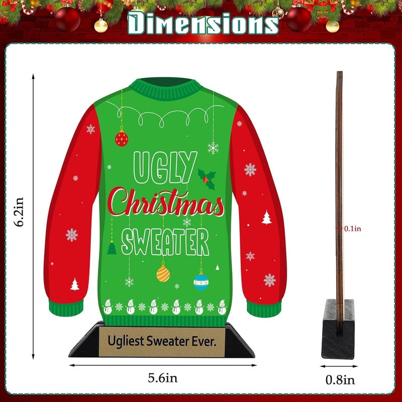 TTQ 3PCS Ugly Christmas Sweater Trophy Award, 6.2" Xmas Wooden Ugly Sweater Party Trophy,Funny Trophy Game Prizes for Adults - Image 2